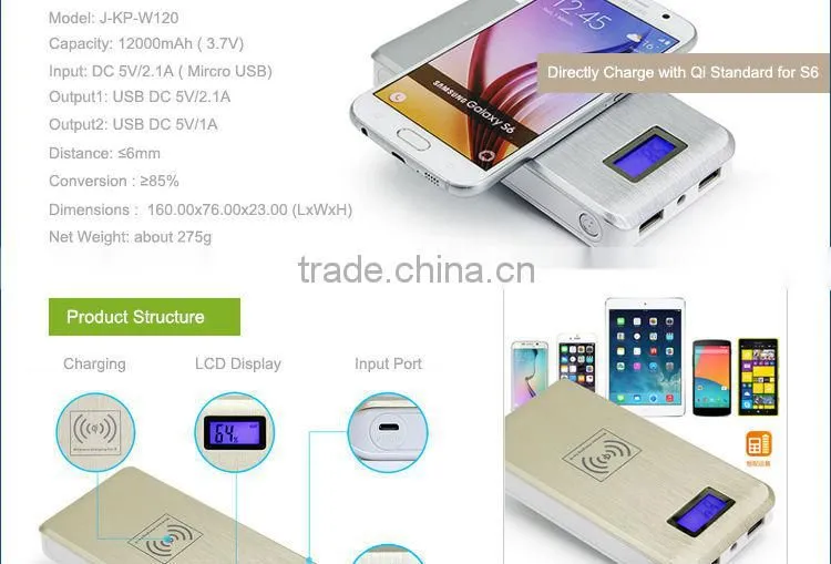 QI Wireless Charger Power Bank 3.7V 12000mAh for LG Nexus 5 6 Nexus 7 II