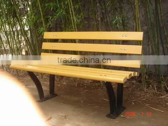 classic wooden garden bench with metal legs