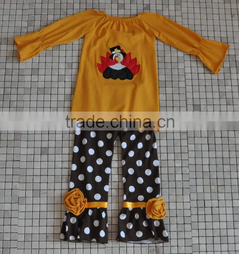 CHEVRON RUFFLED WESTERN KIDS TURKEY THANKSGIVING OUTFITS