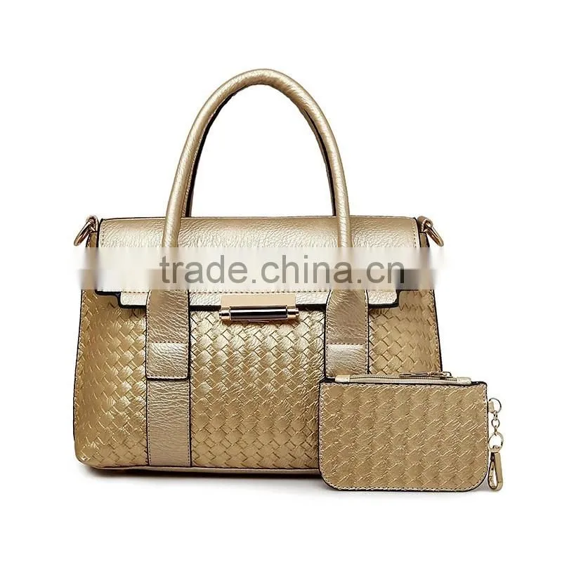 2016 China Wholesale Knitted PU Handbag And Purse Set