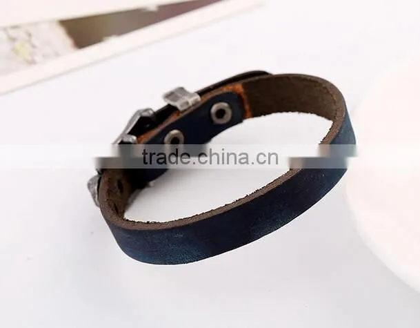 Braided leather bracelet cuff with metal snap closure Adjustable Genuine leather
