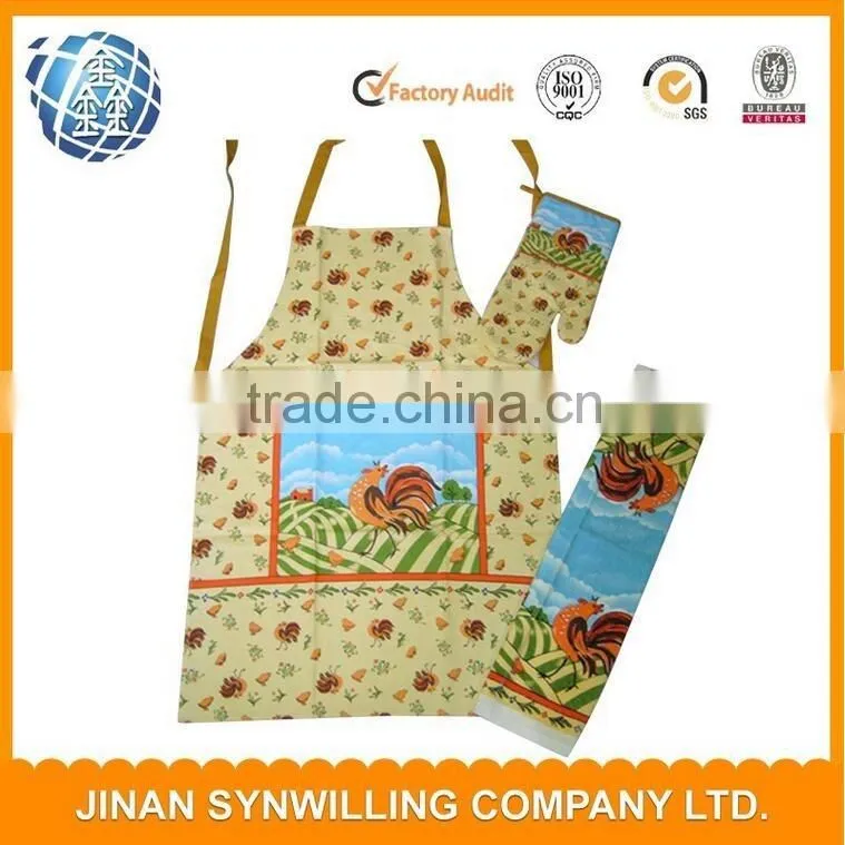 100% cotton Canvas cotton 4 piece apron set home apron gloves kitchen towel heat insulation pad