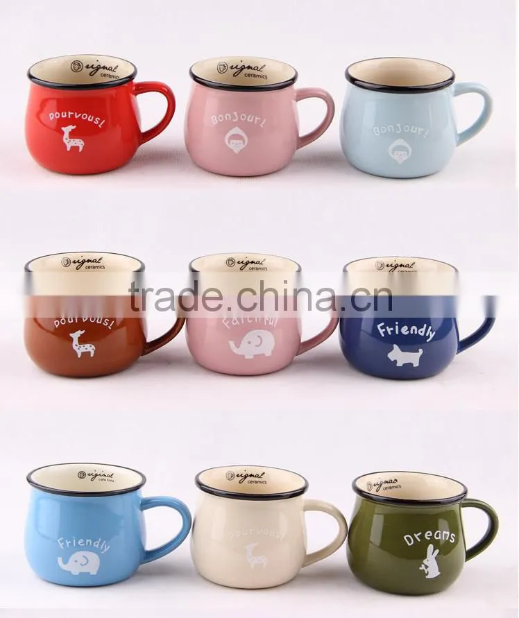promotional custom colorful ceramic mugs with C-handle