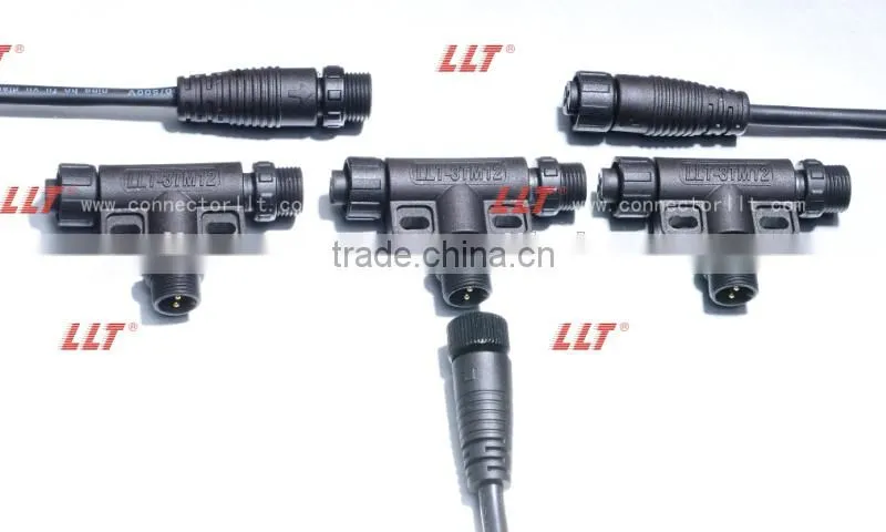 LLT Easy Installable M12 series T connector Outdoor lighting electrical Tee Connector