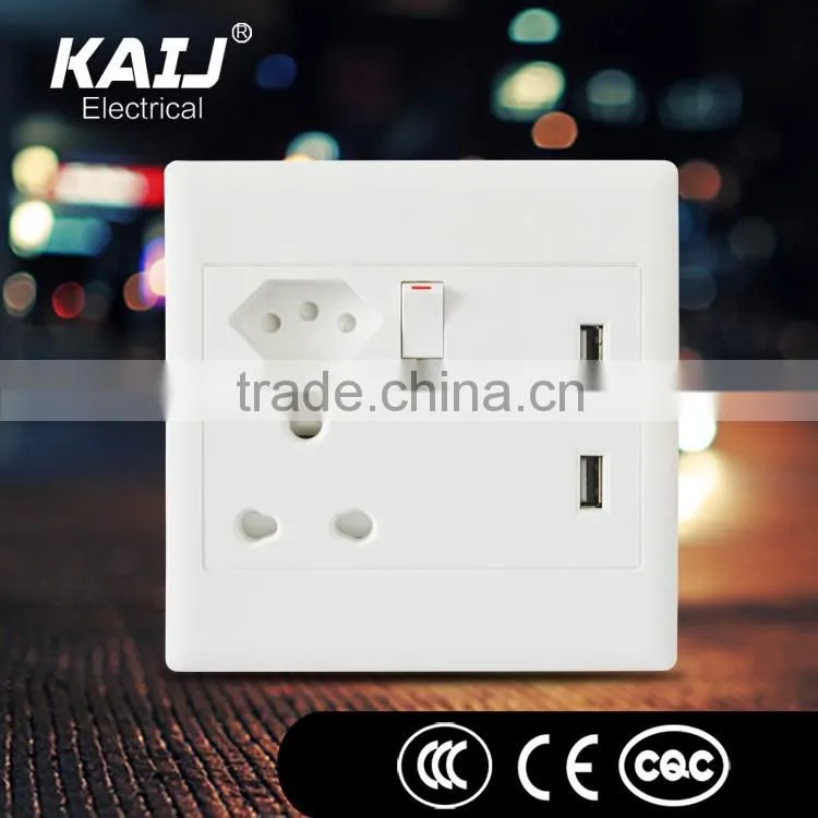 Wall mounted double usb port single gang wall electric switch socket