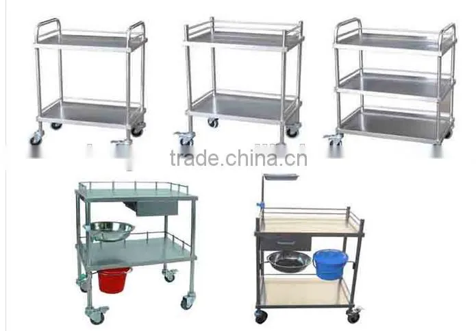 3 Layers Silver Stainless Steel Medical Trolley Treatment Cart Hospital Cart with 4 Wheels