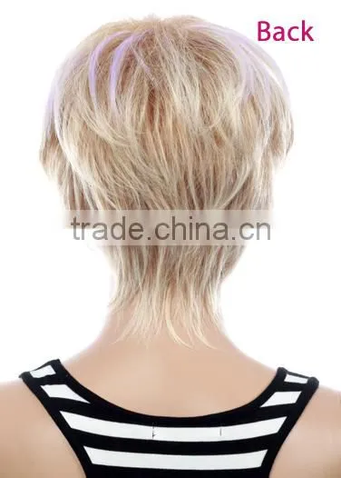 White/blonde synthetic short wig bangs ombre wig natural scalp bob wig