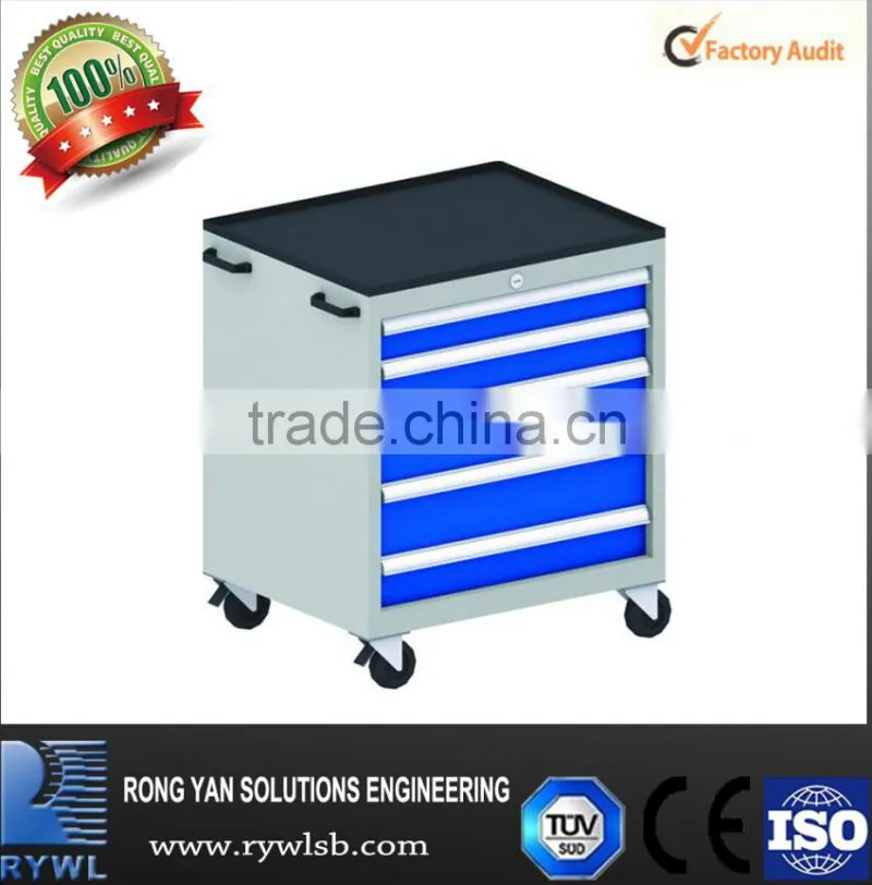 industrial movable 5 drawrs iron cabinet on wheels for tools and parts
