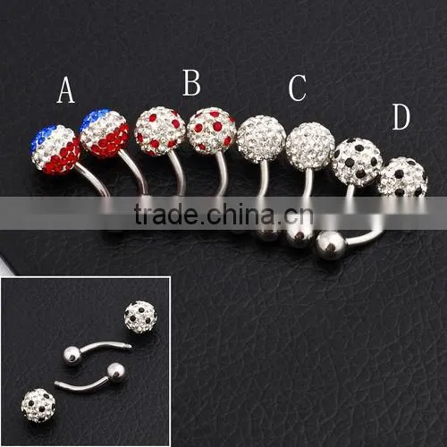 New Arrival Stainless Steel Colorful Crystal Body Piercing Jewelry