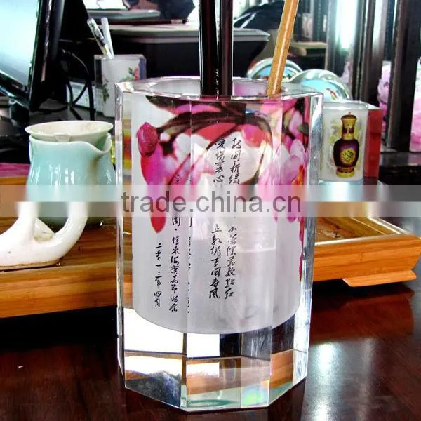 2016 Wholesale Chinese beautiful painting customized crystal pen holder