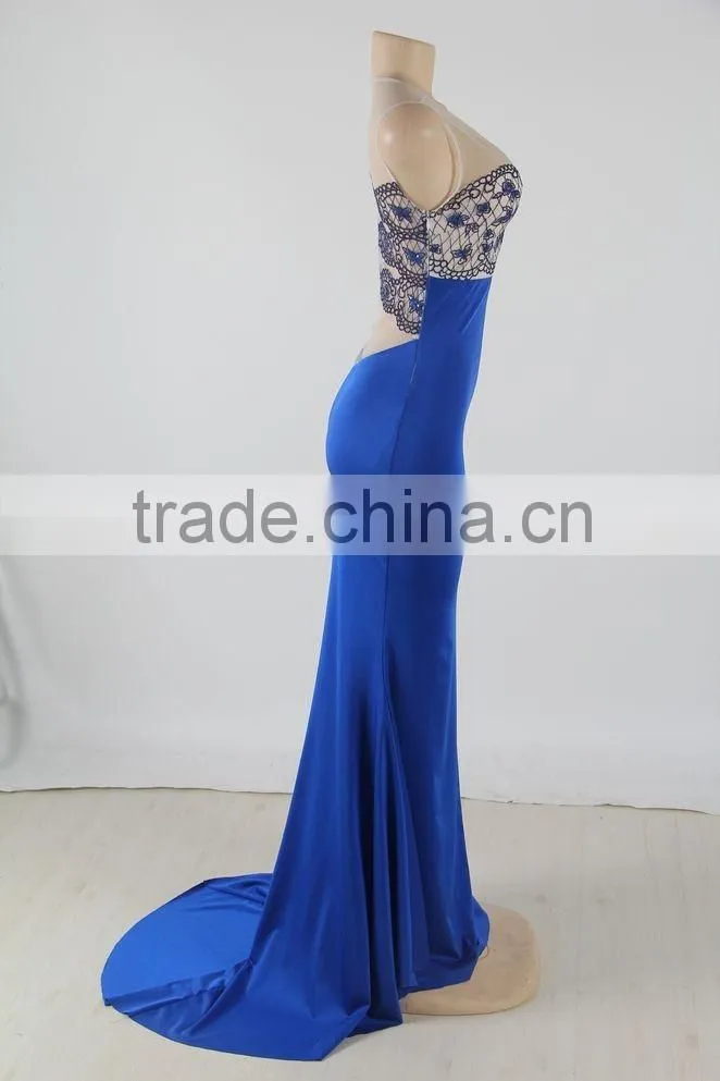 Unique design long evening dress with a train fashion ladies prom dress long