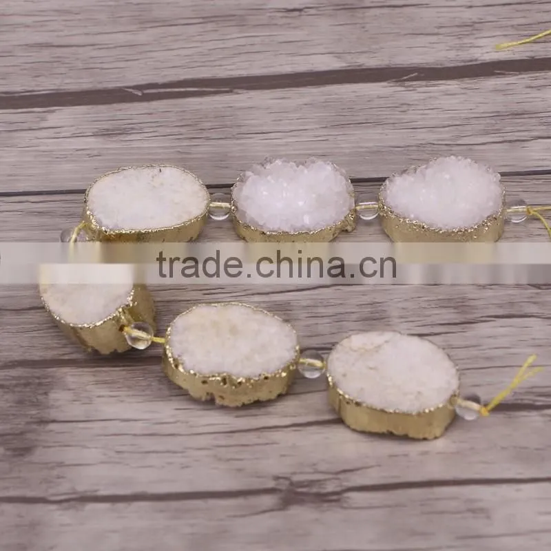 Full Strand (6pcs) Druzy Quartz Stone Beads - Gold plated edged Drusy Crystal Gemstone Beads