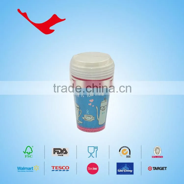 12oz printed PE coated Single wall disposable paper cups with lids