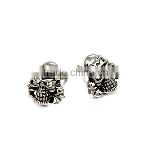 Fashinon Stainless Steel Casting Jewelry Mens Punk Silver Skull Stud Earrings