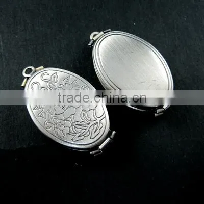 20x30mm antiqued silver plated brass bird flower engraved vintage style oval photo locket pendant charm DIY 1123013