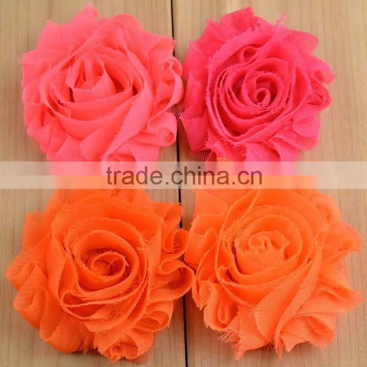 Wholesale solid shabby chiffon flower frayed shabby chic flowers shabby rose trim lovely rosette chiffon shabby