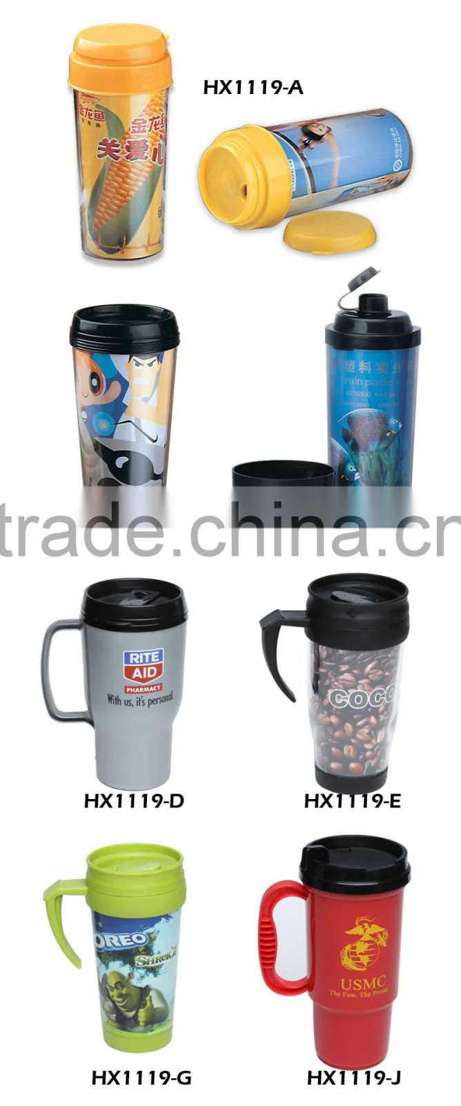 plastic coffee mug cup plastic double wall travel car mug for promotion