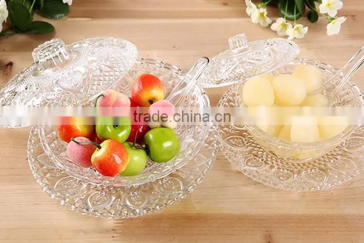 ice cream salad sugar crystal glass bowl with lid and stand