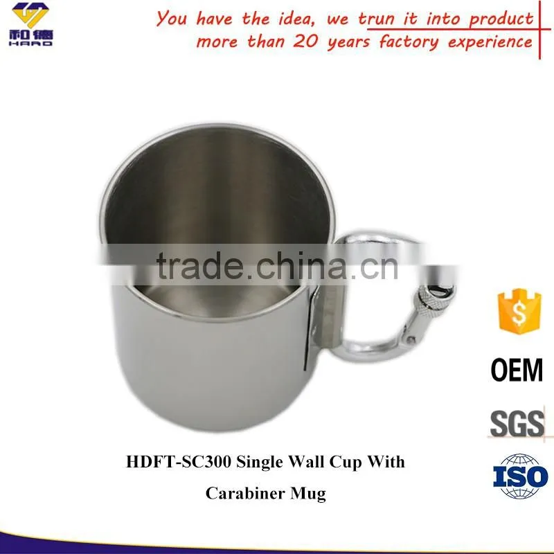 Single wall stainless steel carabiner travel mug
