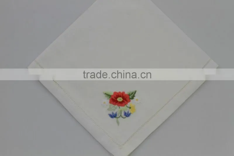 Luxurious 100% cotton embroidered table napkins with hemstitch, set of 6, various designs