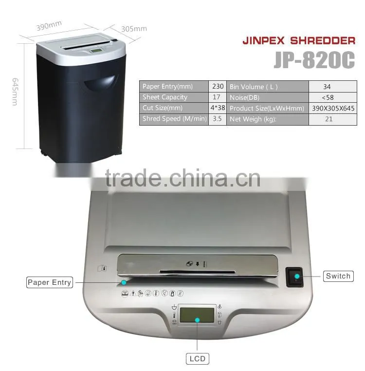 JP-820C quiet paper shredders Cross cut GS machine made in China A4