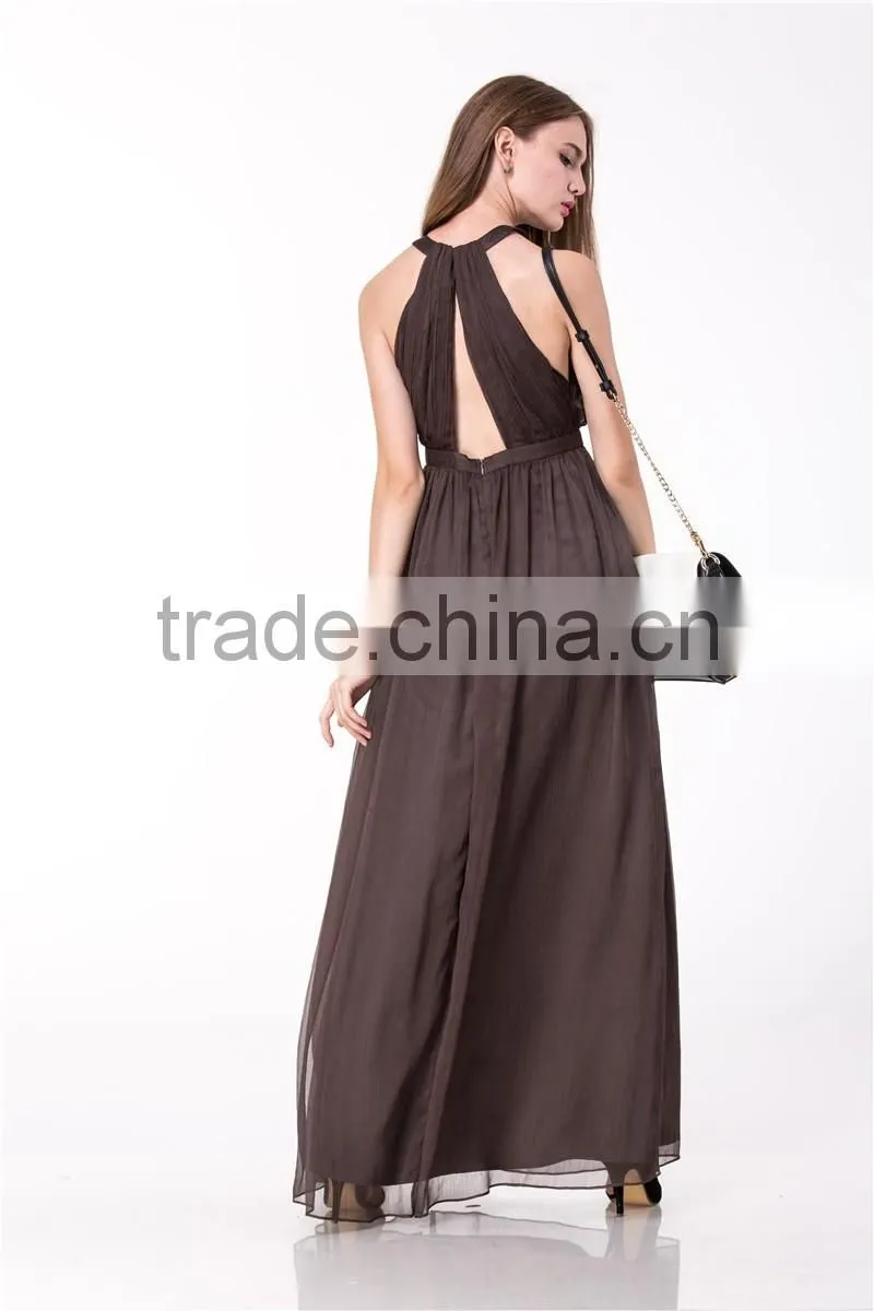 2017 New Arrival Sexy Women Dress Halter Plunge Neck Pleated Bodice Wholesale Maxi dress Long Evening dress