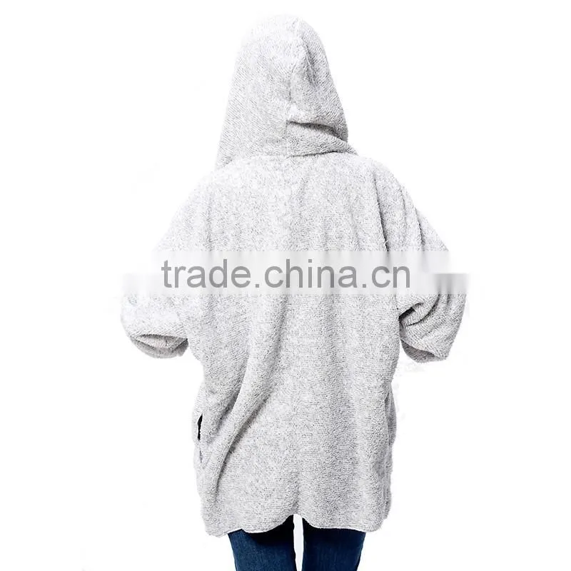 2016 Spring Fashion Oversized Fleece Cardigan Women Two-Tone Open Front Shrug Cardigan polar jacket With Hood And Pocket