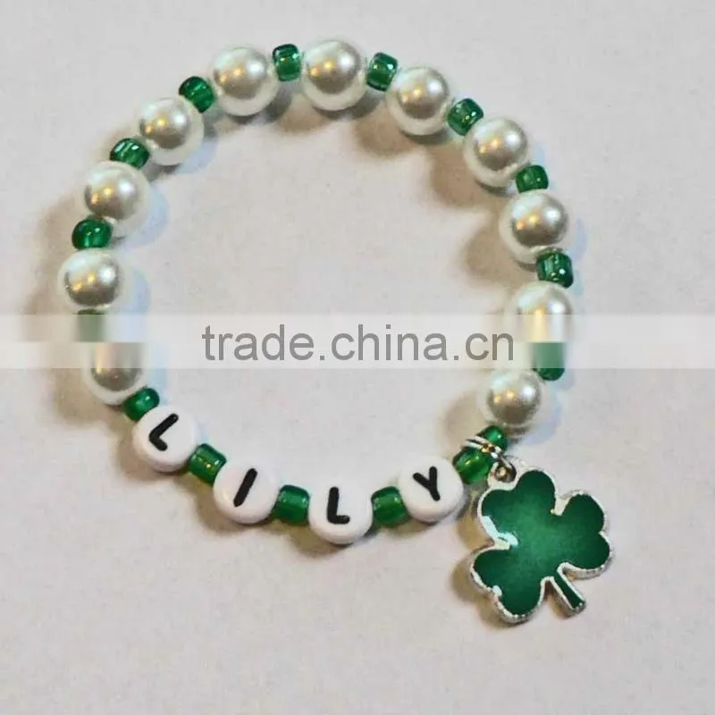 fashion pearl bead bracelet for baby, little girl holiday jewelry, ladybug charm bead bracelet for children