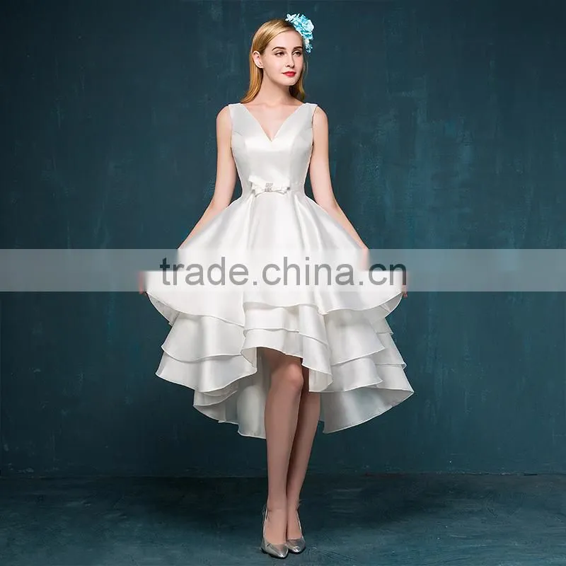 MGOO Custom Made Evening Dinner Dress Short White Satin Elegant Dress Latest Design Prom Layers Dress 2256