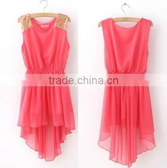 Elegant Women's Chiffon Casual Paillette Shoulder Slim Mini Vest Dress