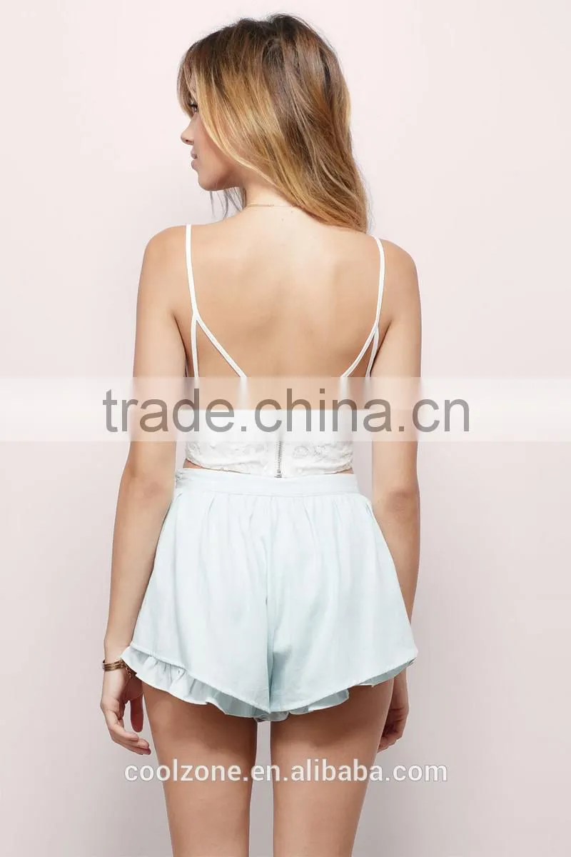 Elegant lace ruffle custom ladies crop top wholesale women tops