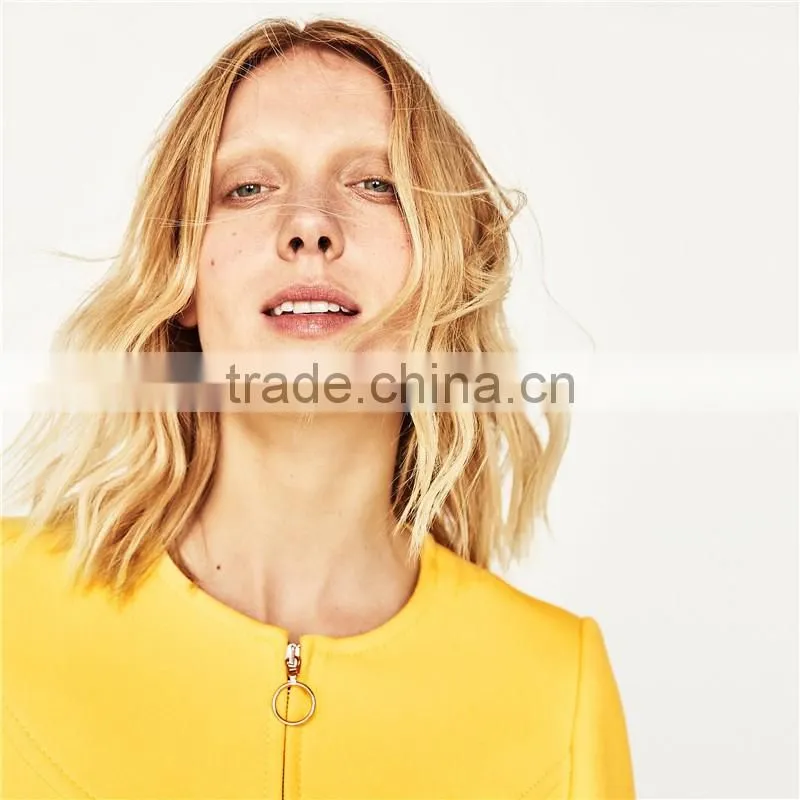 2017 OEM New Style Elegant Thin Pure Color Yellow Spring Autumn Long Coat