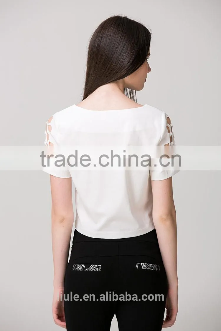 Short sleeve ladies new design hollow out fashionable t-shirt