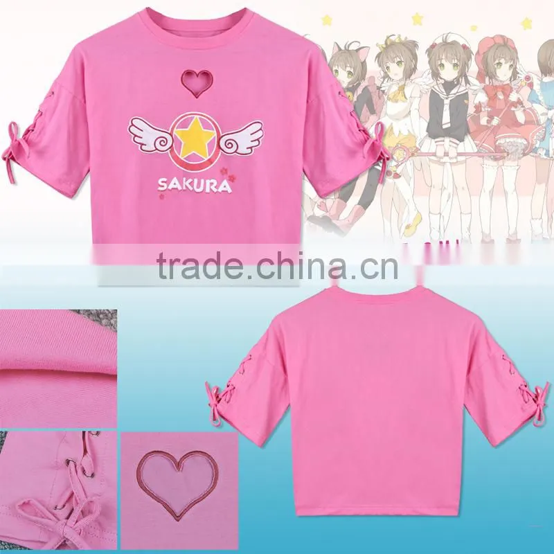Hot sale card captor sakura anime cartoon pink cute girls short tshirts