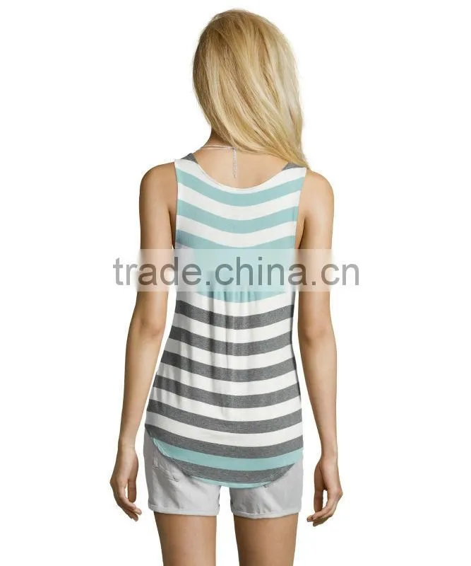 Wholesale Button Front Jersey Knit Girls Sleeveless Striped Tank Top