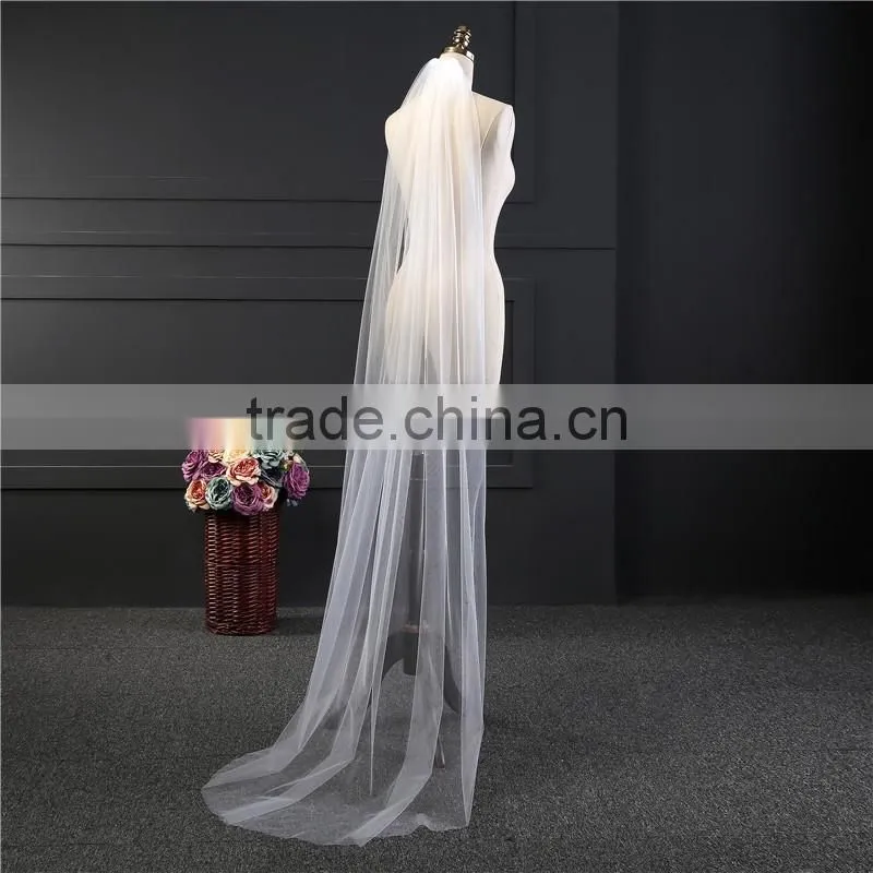 2017 wholesale Wholesale White Wedding Lace Bridal Veils Fashionable long Tulle bridal veils