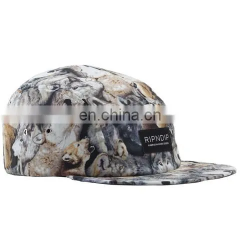 New fashionable navy blue woolen 5 panel hat with woven label