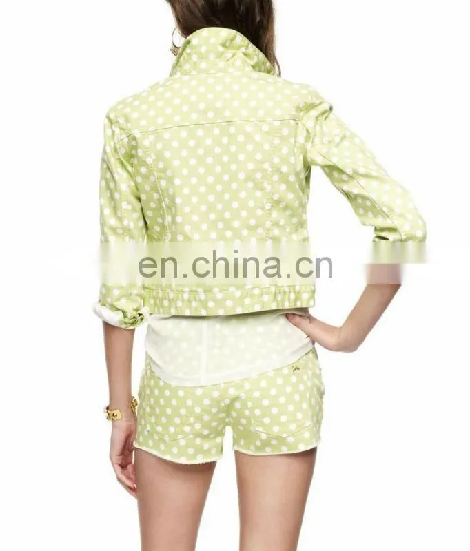 Cotton Printed Polka Dot Jean Jackets for women - Sprint jacket women ( YC30001 )