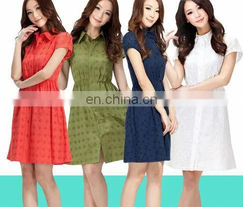 Ladies embroidered short sleeve cotton dress design