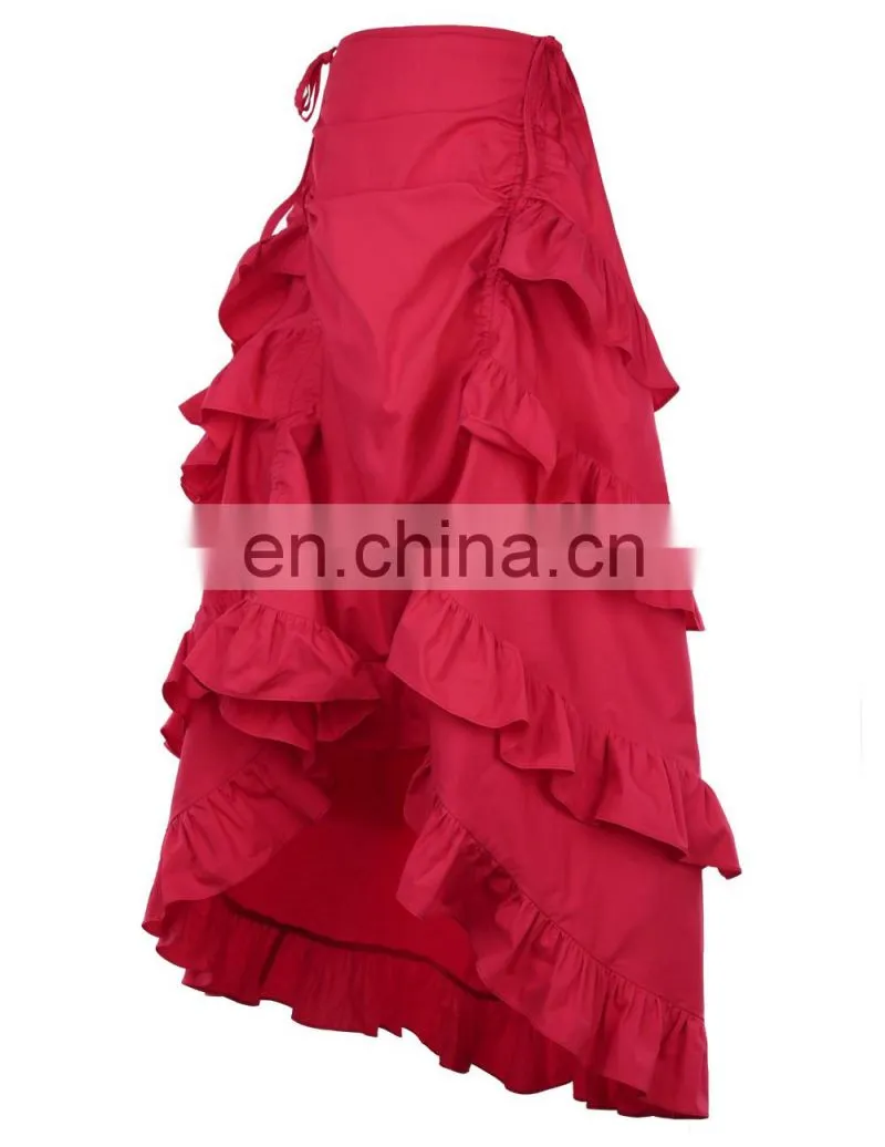 Belle Poque Women's Costume Cotton Red Retro Vintage Gothic Skirt High Low Skirt BP000222-2