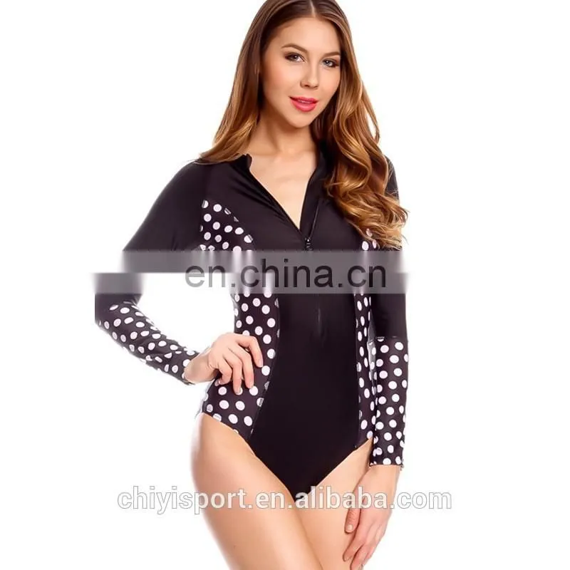 sun-protective rash guard printed v-neck long sleeves one-piece rashguard