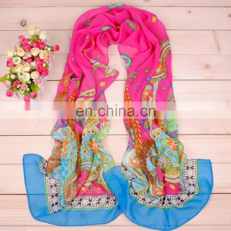 Wholesale cheap price chiffon scarf flower printed scarf