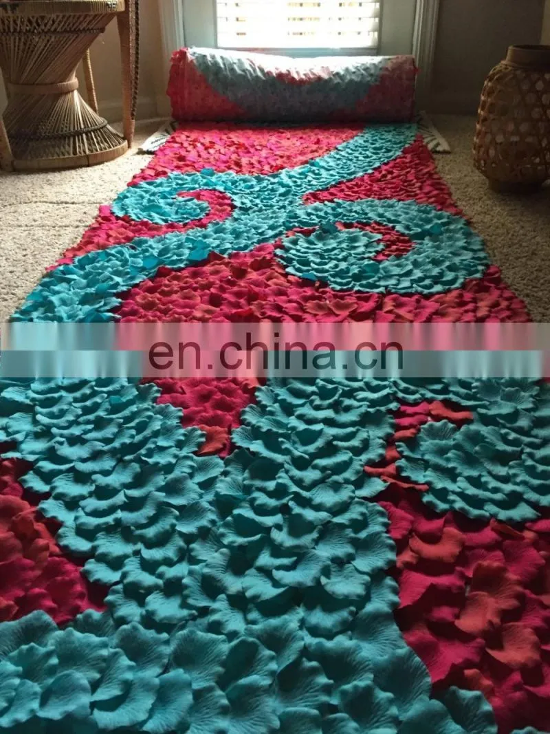 Turquoise Blue Swirls Silk Rose Petal Swirl Aisle Runner