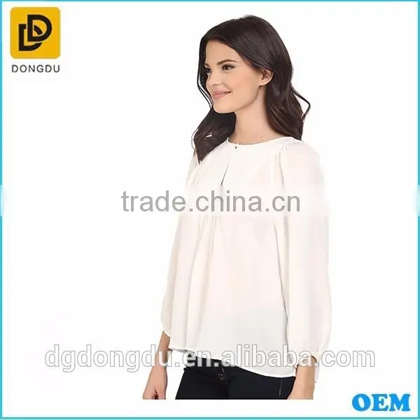 2016 Custom Latest Design White Casual Summer Blouse for Women