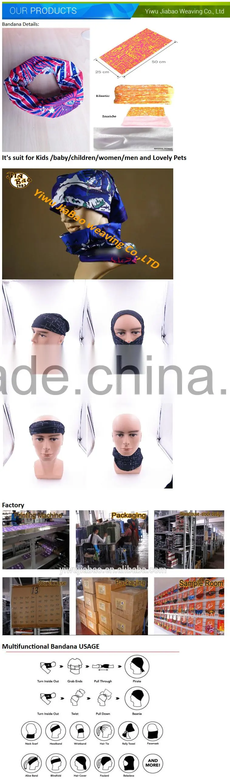 Wholesale thousands of designs seamless tube bandana headwear