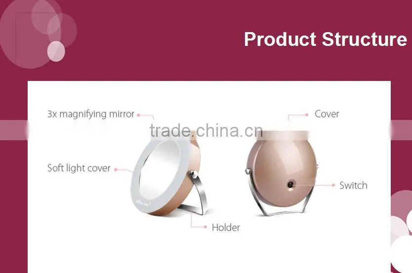 Makeup mirror stand round compact mirror 3X magnifying mirror with LED Light ZLIME ZL-M1306