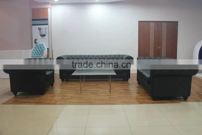 Replica wooden frame Chesterfield sofa set, Anonimo chesterfield sofa design, black color chesterfield sofa set for living room