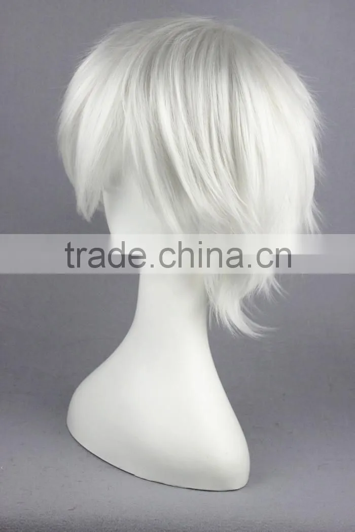High Quality 35cm Short Straight Hitman Reborn wig Byakuran Gesso Silvery White wig Synthetic Anime Wig Cosplay Hair Wigs