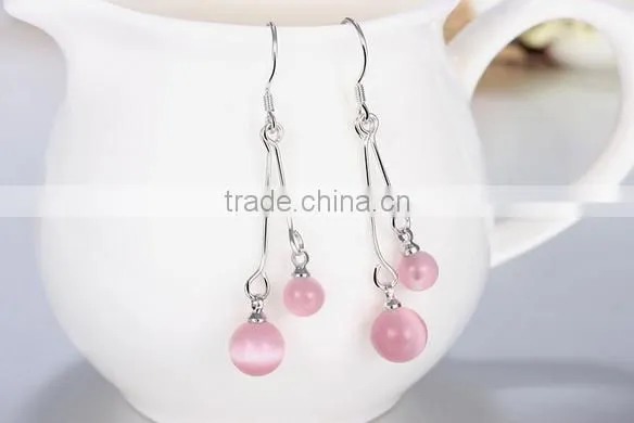 2016 new fashion red opal cat eye silver long pendant earring