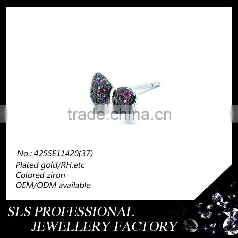 925 silver jewelry earring "bow tie "shape stud earring with red zircon earring fashion SLS brand jewelry